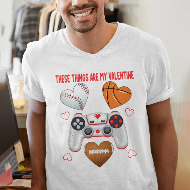 Valentines Day Boys Men Hearts Gaming Football Baseball Love Premium Tri-Blend Men's V-Neck T-Shirt