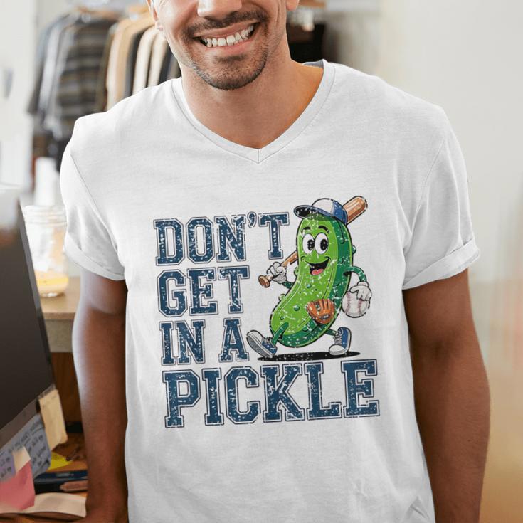 Youth Baseball Catcher Humor Don’t Get In A Pickle Men's V-Neck T-Shirt