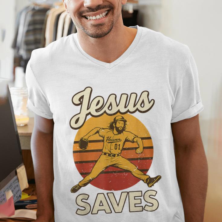 Youth Boy Baseball Jesus Saves Christian Baseball Religious Men's V-Neck T-Shirt Youth Boy Baseball Jesus Saves Christian Baseball Religious Men's V-Neck T-Shirt