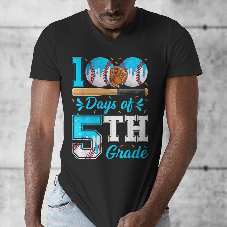 100 Days Of 5th Grade Baseball 100th Day Of School Boys Kids Men's V-Neck T-Shirt 100 Days Of 5th Grade Baseball 100th Day Of School Boys Kids Men's V-Neck T-Shirt