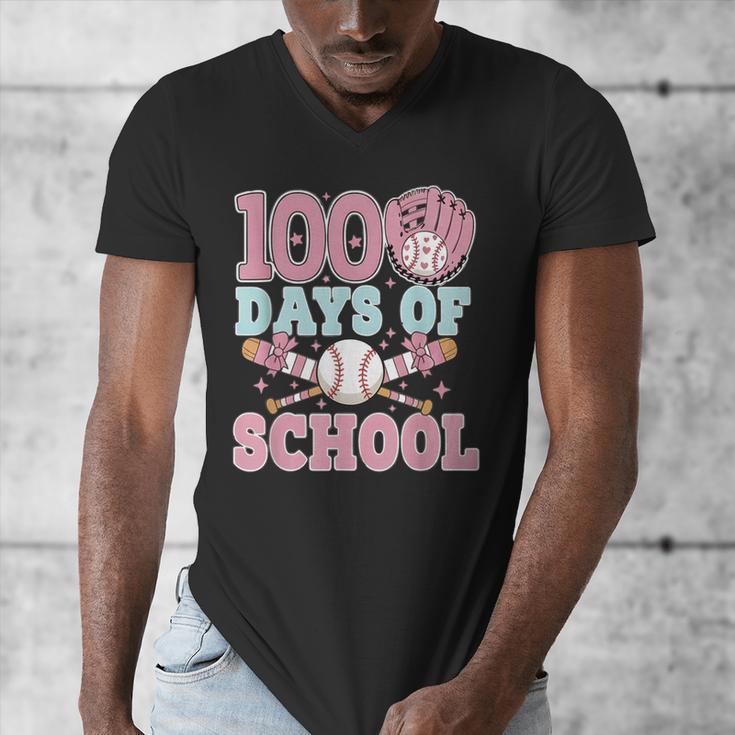 100 Days Of School Baseball 100th Day Of School Girls Men's V-Neck T-Shirt