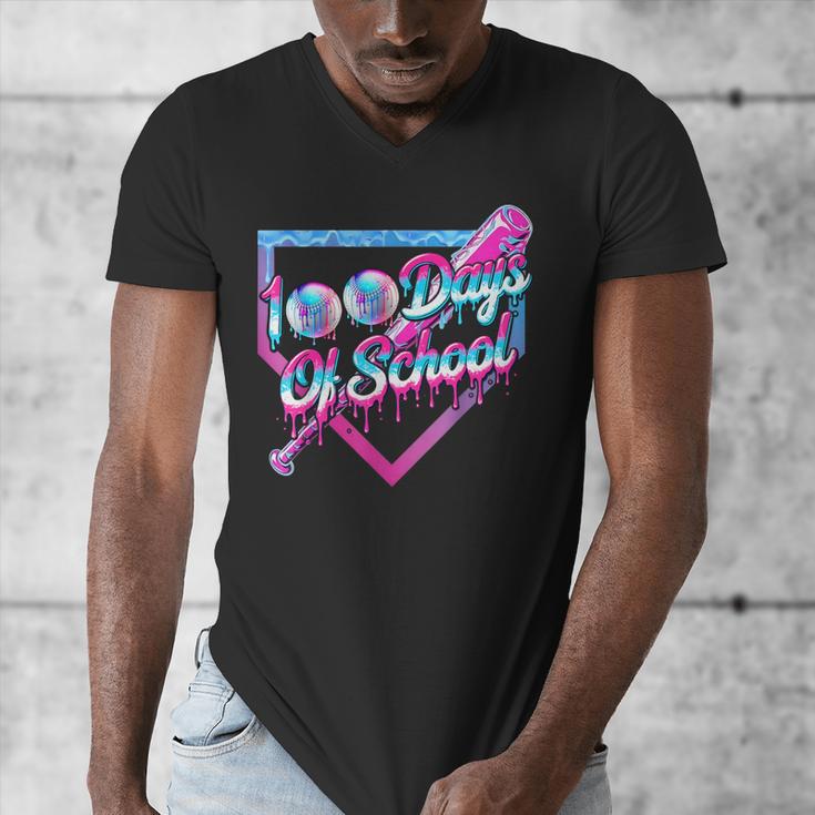 100 Days Of School Baseball 100th Day Ice Cream Boys Kids Men's V-Neck T-Shirt 100 Days Of School Baseball 100th Day Ice Cream Boys Kids Men's V-Neck T-Shirt
