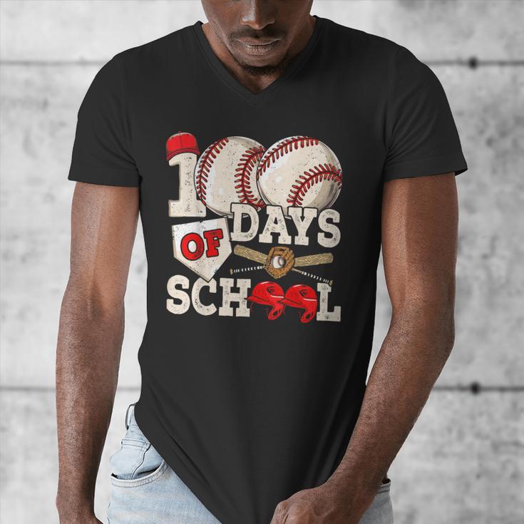 100 Days Of School Baseball 100th Day Of School Kids Teacher Men's V-Neck T-Shirt