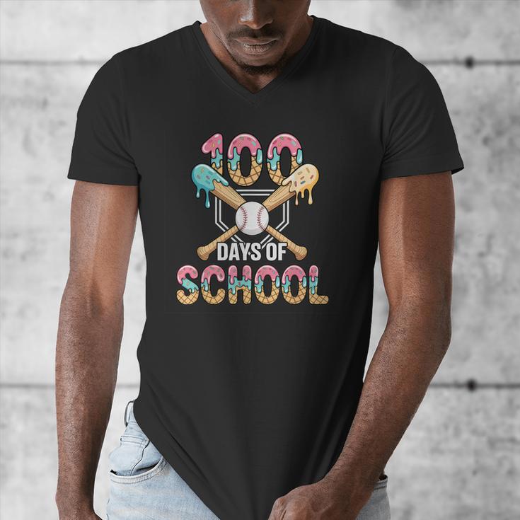 100 Days Of School Baseball 100th Day Of School Men's V-Neck T-Shirt