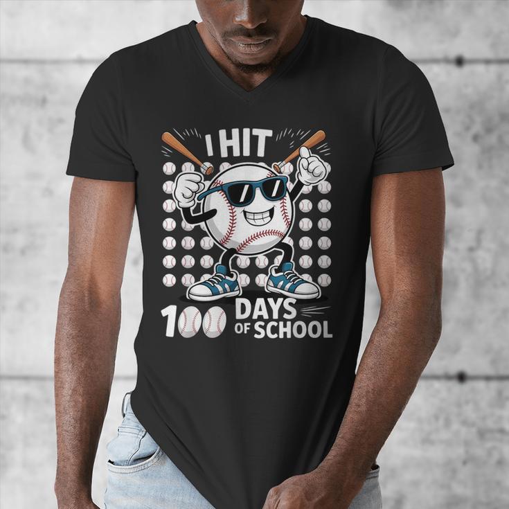 100 Days Of School Baseball Bat 100th Day Of School Men's V-Neck T-Shirt