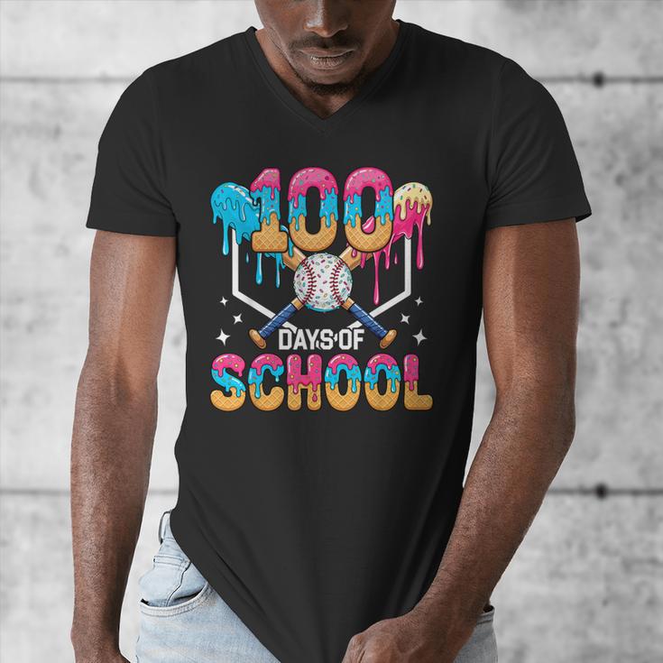 100 Days Of School Baseball Boys Ice Cream Drip 100th Day Men's V-Neck T-Shirt 100 Days Of School Baseball Boys Ice Cream Drip 100th Day Men's V-Neck T-Shirt