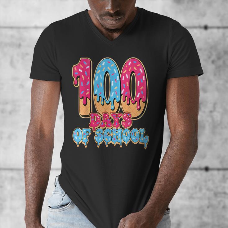 100 Days Of School Baseball Drip 100th Day Of School Men's V-Neck T-Shirt