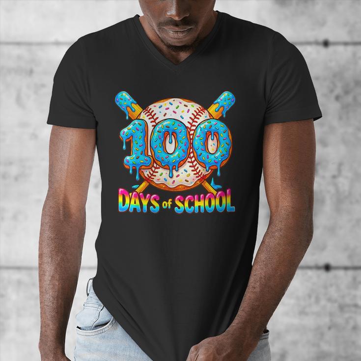 100 Days Of School Baseball Drip Boys 100th Day Of School Men's V-Neck T-Shirt