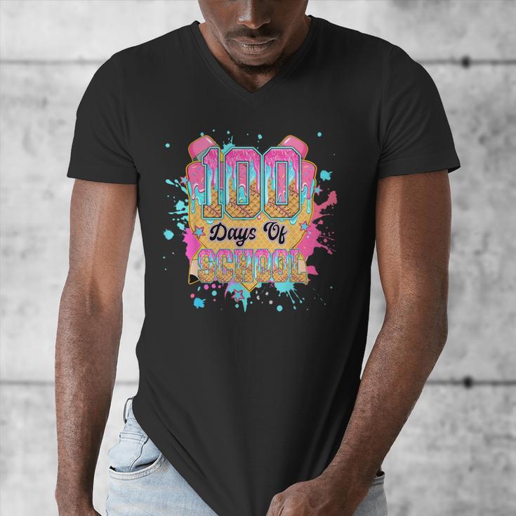 100 Days Of School Baseball Drip Boys Kids 100th Day Men's V-Neck T-Shirt