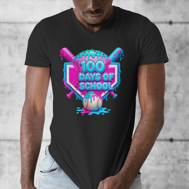 100 Days Of School Baseball Drip 100 Days For Boys And Kids Men's V-Neck T-Shirt 100 Days Of School Baseball Drip 100 Days For Boys And Kids Men's V-Neck T-Shirt