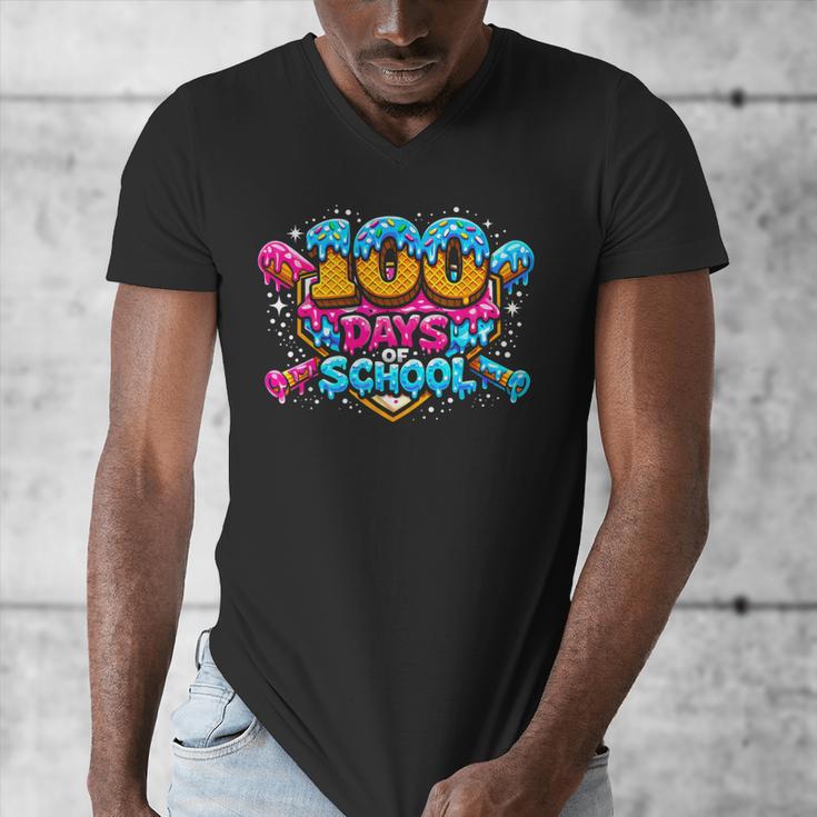 100 Days Of School Baseball Drip Ice Cream Costume Teachers Men's V-Neck T-Shirt 100 Days Of School Baseball Drip Ice Cream Costume Teachers Men's V-Neck T-Shirt