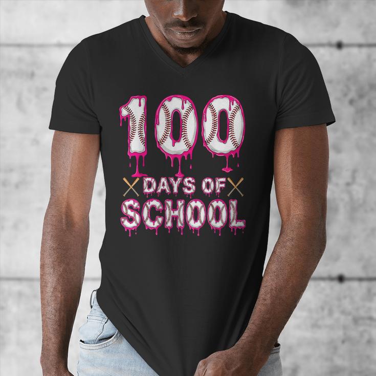 100 Days Of School Baseball Ice Cream Drip 100th Day Boys Men's V-Neck T-Shirt 100 Days Of School Baseball Ice Cream Drip 100th Day Boys Men's V-Neck T-Shirt