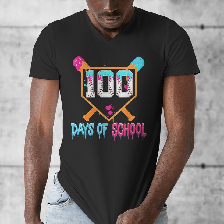 100 Days Of School Baseball Ice Cream Drip 100th Day School Men's V-Neck T-Shirt 100 Days Of School Baseball Ice Cream Drip 100th Day School Men's V-Neck T-Shirt