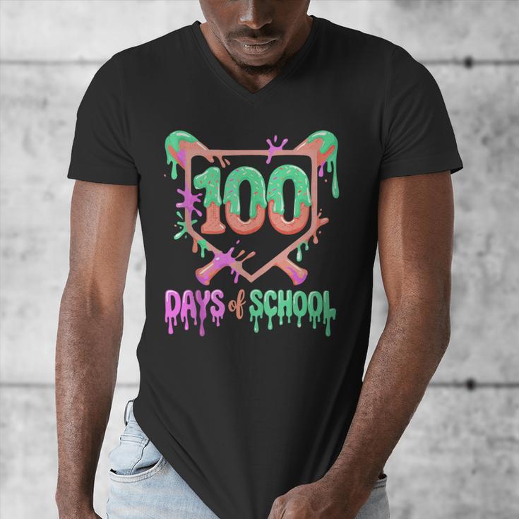 100 Days Of School Baseball Ice Cream Drip 100th Day Player Men's V-Neck T-Shirt 100 Days Of School Baseball Ice Cream Drip 100th Day Player Men's V-Neck T-Shirt