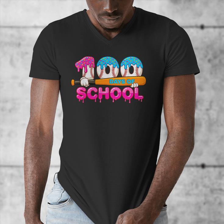 100 Days Of School Baseball Ice Cream Drip For Teacher Kid Men's V-Neck T-Shirt