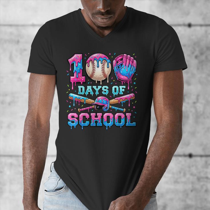 100 Days Of School Baseball Sports Drip Graphic Men's V-Neck T-Shirt 100 Days Of School Baseball Sports Drip Graphic Men's V-Neck T-Shirt