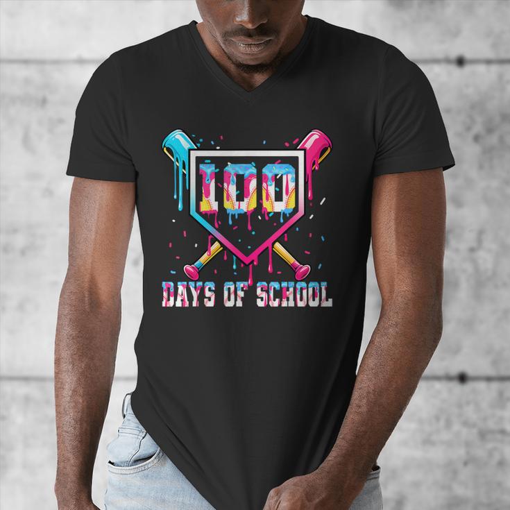 100 Days Of School Boy Kids Baseball Ice Cream Drip Teacher Men's V-Neck T-Shirt 100 Days Of School Boy Kids Baseball Ice Cream Drip Teacher Men's V-Neck T-Shirt