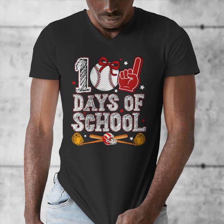 100 Days Of School Cute Bow Baseball Boy Girl Teacher Men's V-Neck T-Shirt 100 Days Of School Cute Bow Baseball Boy Girl Teacher Men's V-Neck T-Shirt