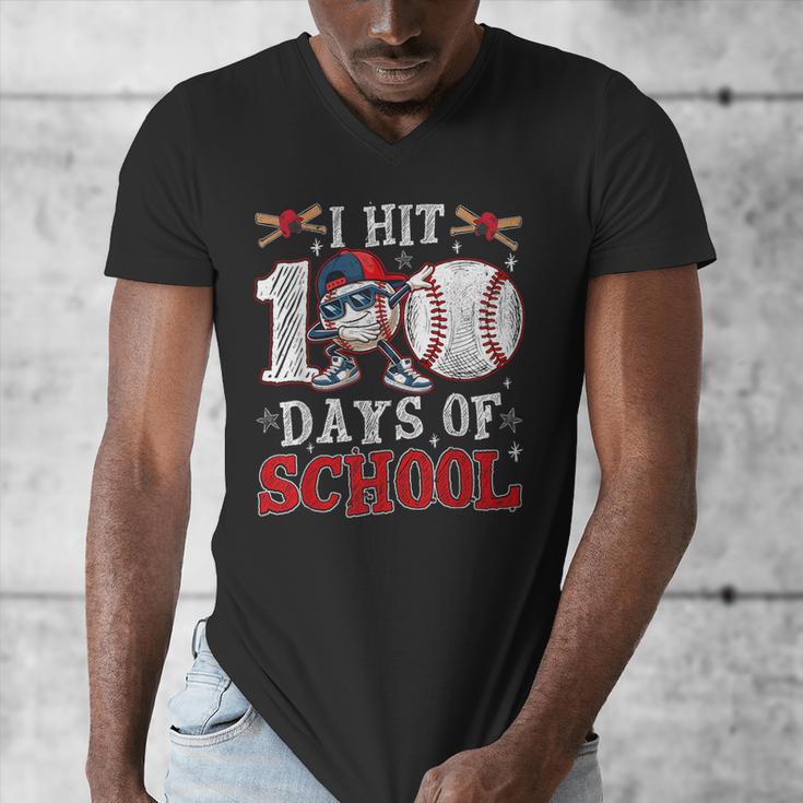 100 Days Of School Dabbing Baseball Hit Student Kids Boys Men's V-Neck T-Shirt 100 Days Of School Dabbing Baseball Hit Student Kids Boys Men's V-Neck T-Shirt