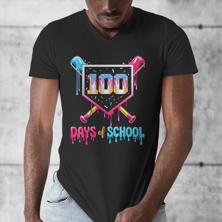 100 Days Of School Ice Cream Drip Baseball 100 Days Smarter Men's V-Neck T-Shirt 100 Days Of School Ice Cream Drip Baseball 100 Days Smarter Men's V-Neck T-Shirt