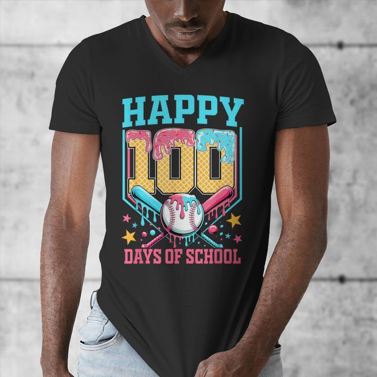 100 Days Of School Kids Baseball Drip 100th Day Of School Men's V-Neck T-Shirt 100 Days Of School Kids Baseball Drip 100th Day Of School Men's V-Neck T-Shirt