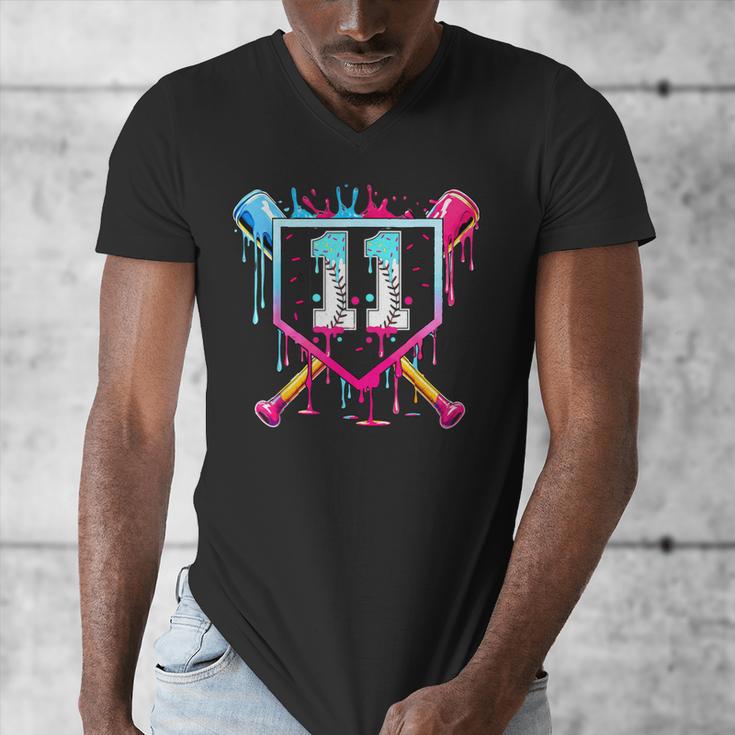 11th Birthday Boys Baseball Ice Cream Drip Boys Baseball Men's V-Neck T-Shirt 11th Birthday Boys Baseball Ice Cream Drip Boys Baseball Men's V-Neck T-Shirt