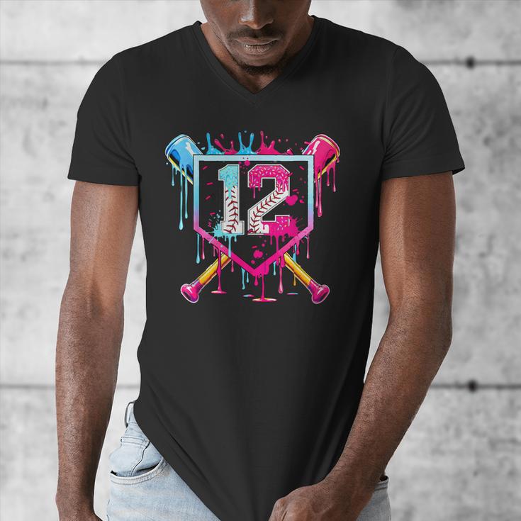 12th Birthday Boys Baseball Ice Cream Drip Boys Baseball Men's V-Neck T-Shirt