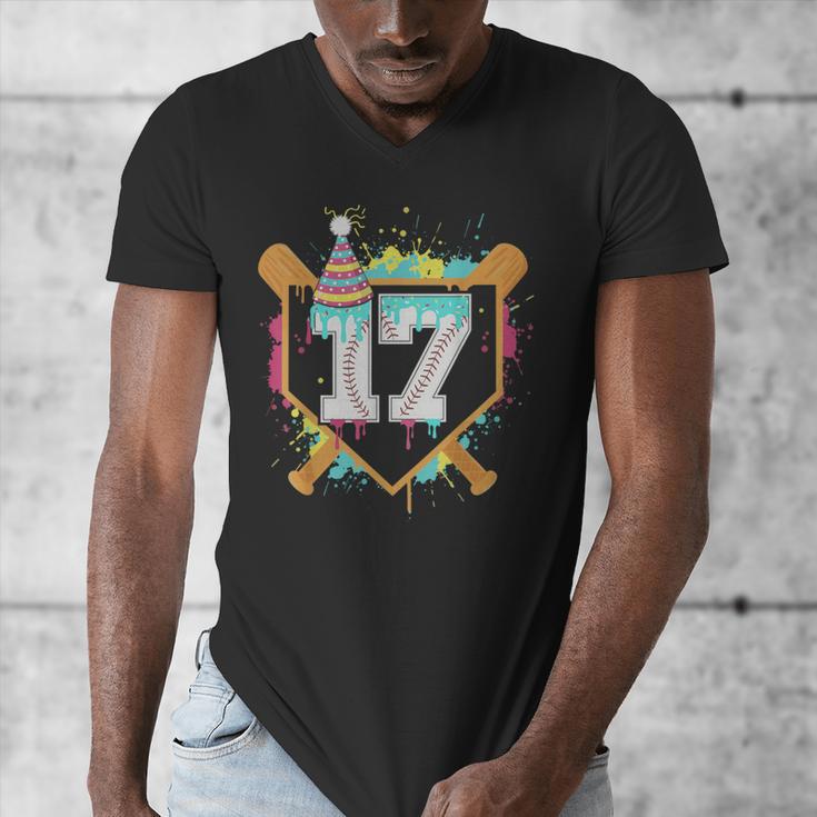 17th Birthday Baseball Drip Number 17 Year Old Birthday Boy Men's V-Neck T-Shirt 17th Birthday Baseball Drip Number 17 Year Old Birthday Boy Men's V-Neck T-Shirt