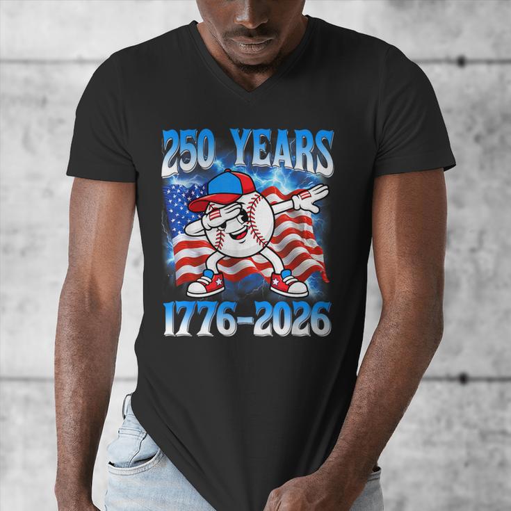 250 Years 1776 2026 250th Baseball American Flag 4th Of July Men's V-Neck T-Shirt 250 Years 1776 2026 250th Baseball American Flag 4th Of July Men's V-Neck T-Shirt