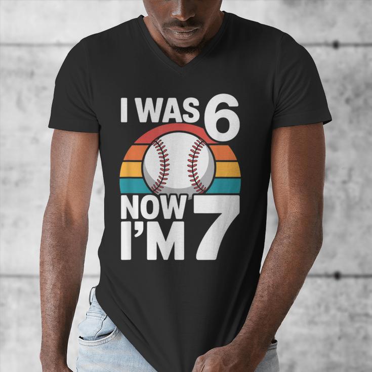 I Was 6 Now Im 7 Baseball Birthday Age 7 Men's V-Neck T-Shirt I Was 6 Now Im 7 Baseball Birthday Age 7 Men's V-Neck T-Shirt