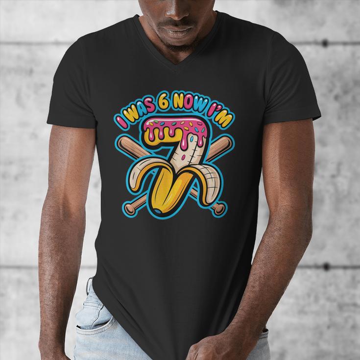 I Was 6 Now I’m 7 Banana Drip Birthday Baseball Men's V-Neck T-Shirt I Was 6 Now I’m 7 Banana Drip Birthday Baseball Men's V-Neck T-Shirt
