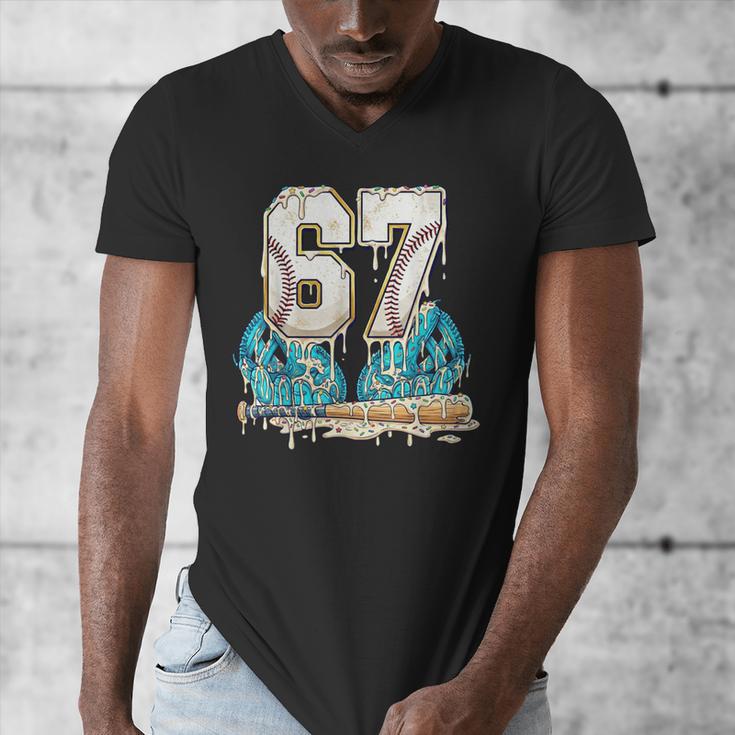 67 Baseball Drip Boys Youth Kids 6-7 Ice Cream Dripping 6 7 Men's V-Neck T-Shirt