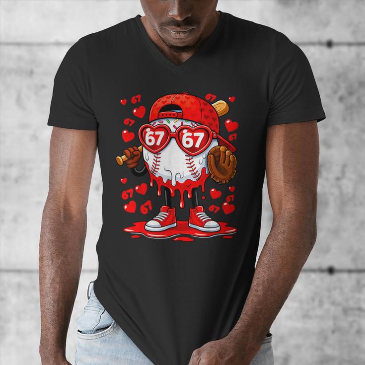 67 Baseball Drip Valentine's Day Men's V-Neck T-Shirt