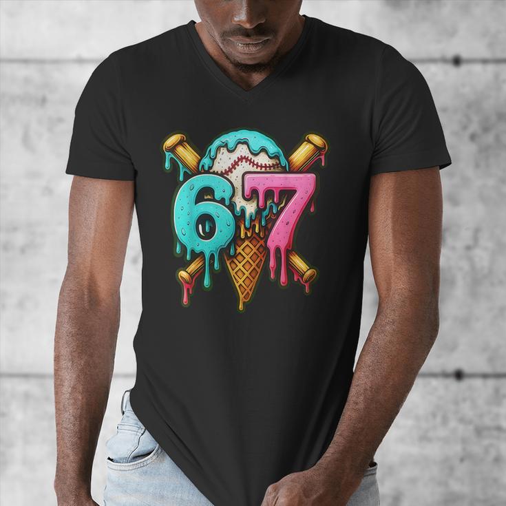 67 Baseball Ice Cream Drip Kids Men's V-Neck T-Shirt