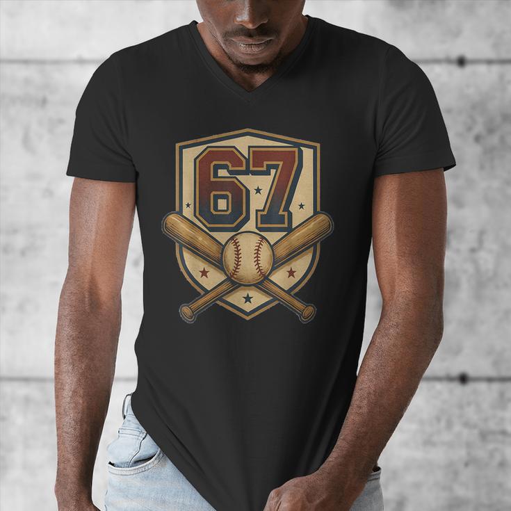 67 Baseball Meme Vintage Sports Crest Retro 67 Player Men's V-Neck T-Shirt