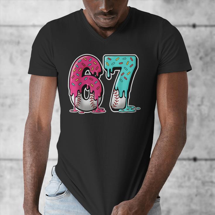67 Ice Cream Drip Baseball Gen Alpha Slang Six Seven Meme Men's V-Neck T-Shirt 67 Ice Cream Drip Baseball Gen Alpha Slang Six Seven Meme Men's V-Neck T-Shirt