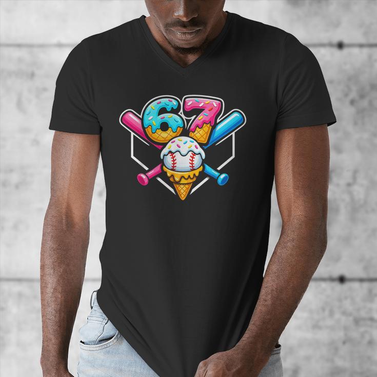 67 Ice Cream Drip Baseball Meme Six Seven Gen Alpha Slang Men's V-Neck T-Shirt 67 Ice Cream Drip Baseball Meme Six Seven Gen Alpha Slang Men's V-Neck T-Shirt