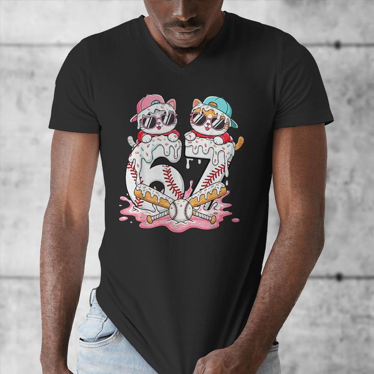 67 Meme Kawaii Cats Baseball Ice Cream Drip 6 7 Kids Men's V-Neck T-Shirt 67 Meme Kawaii Cats Baseball Ice Cream Drip 6 7 Kids Men's V-Neck T-Shirt