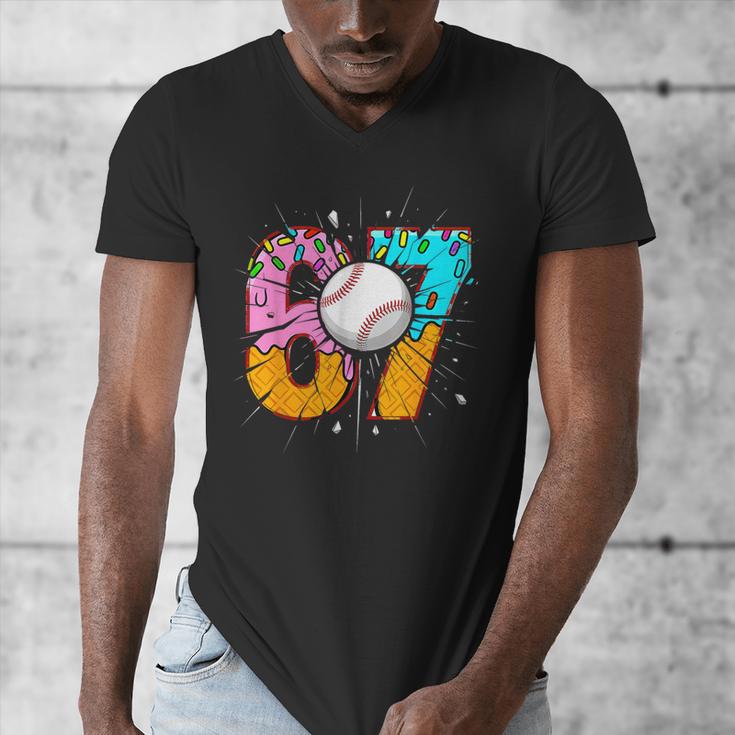 67 Six Seven 6 7 Boys 67 Baseball Ice Cream Drip 6 7 Men's V-Neck T-Shirt