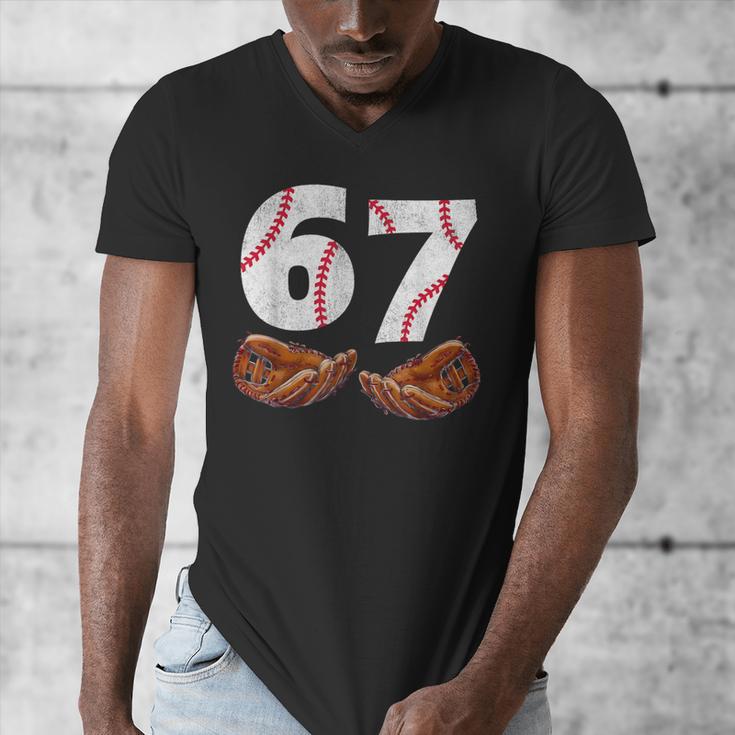 67 Trend Baseball Glove Number Style Men's V-Neck T-Shirt 67 Trend Baseball Glove Number Style Men's V-Neck T-Shirt