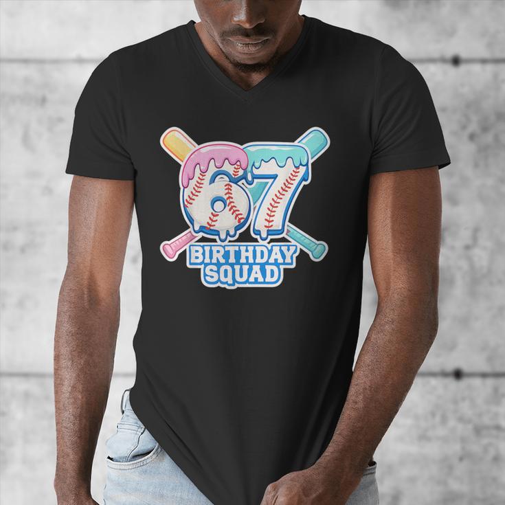 67th Birthday Squad Baseball Ice Cream Drip Birthday Squad Men's V-Neck T-Shirt