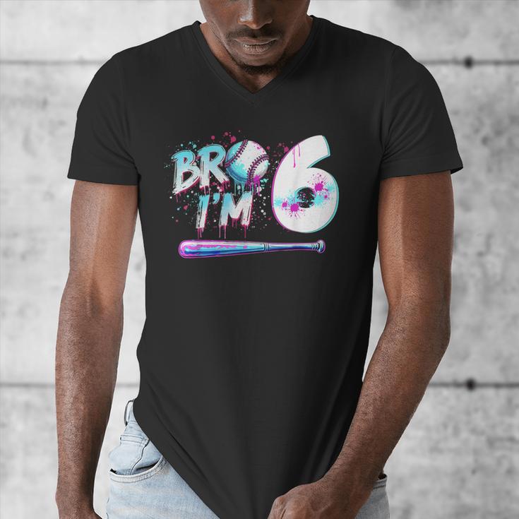6th Birthday Boy Bro I'm 6 Year Old Baseball Ice Cream Drip Men's V-Neck T-Shirt