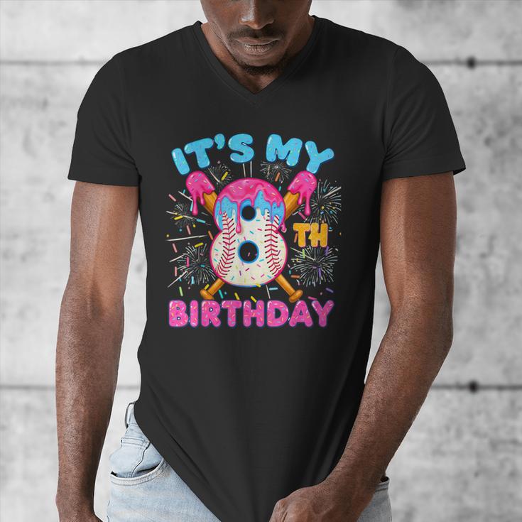 8th Birthday Baseball 8 Year Old Ice Cream Drip Boy Baseball Men's V-Neck T-Shirt