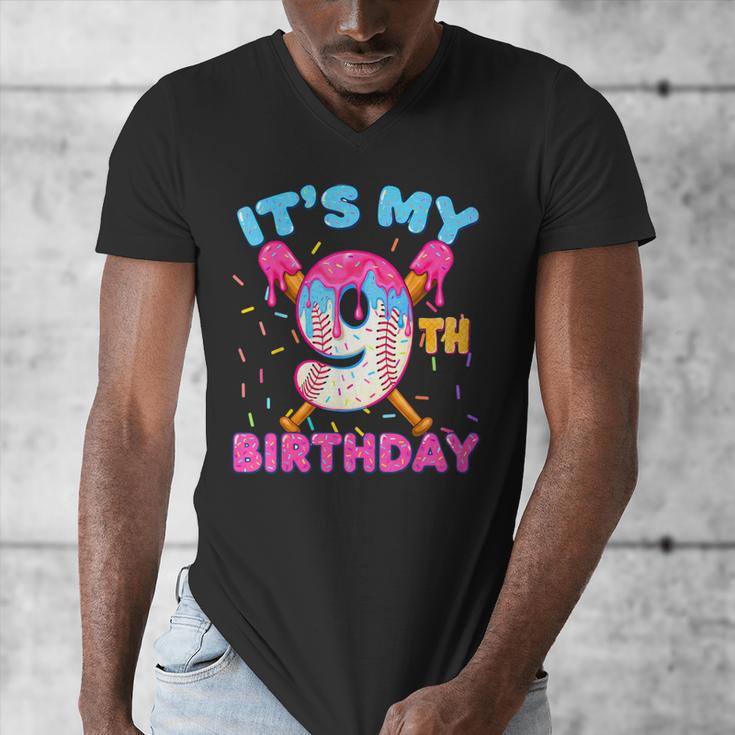 9th Birthday Baseball 9 Year Old Ice Cream Drip Boy Baseball Men's V-Neck T-Shirt 9th Birthday Baseball 9 Year Old Ice Cream Drip Boy Baseball Men's V-Neck T-Shirt