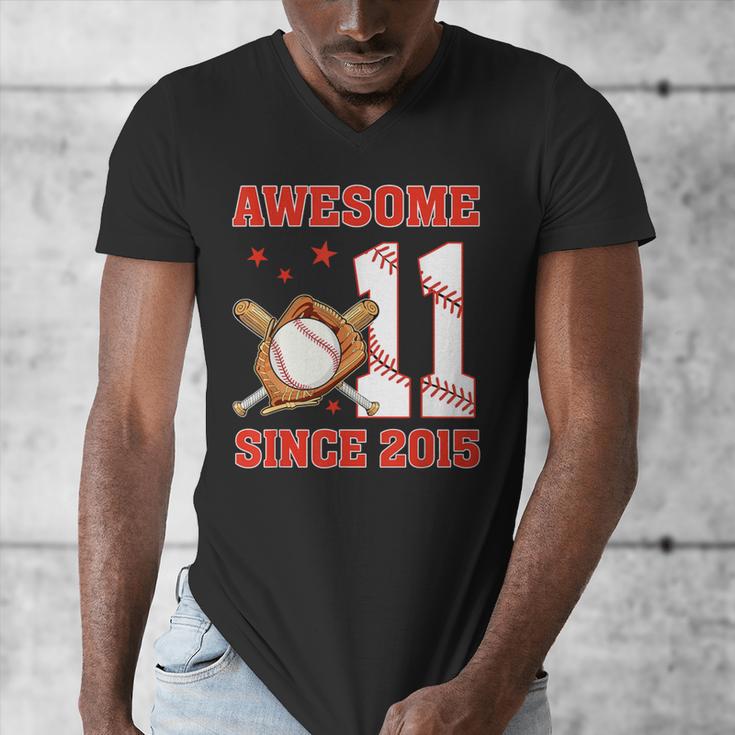 Awesome Since 2015 11 Year Old Boys Bday Baseball Theme Men's V-Neck T-Shirt