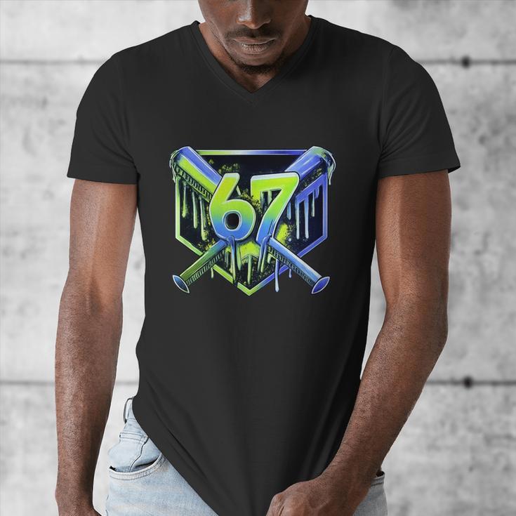 Awesome 67 Baseball Drip Effect Baseball 6-7 Meme Graphic Men's V-Neck T-Shirt Awesome 67 Baseball Drip Effect Baseball 6-7 Meme Graphic Men's V-Neck T-Shirt