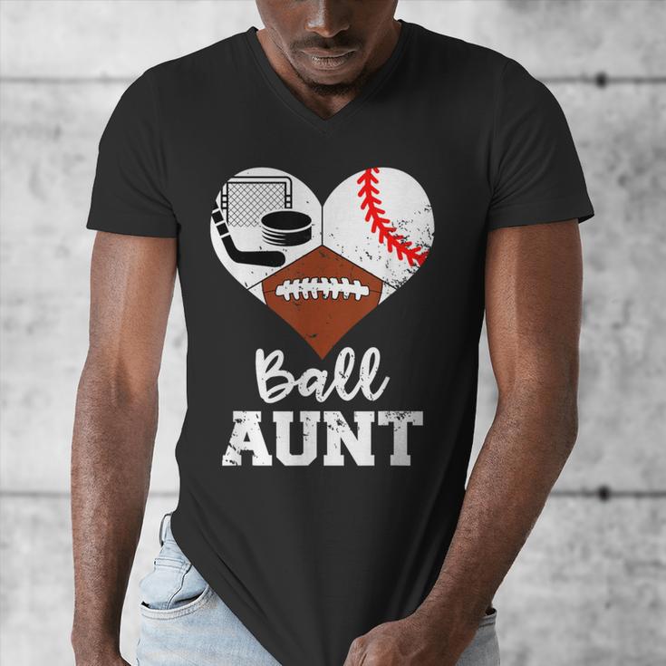 Ball Aunt Heart Football Baseball Hockey Game Day Men's V-Neck T-Shirt