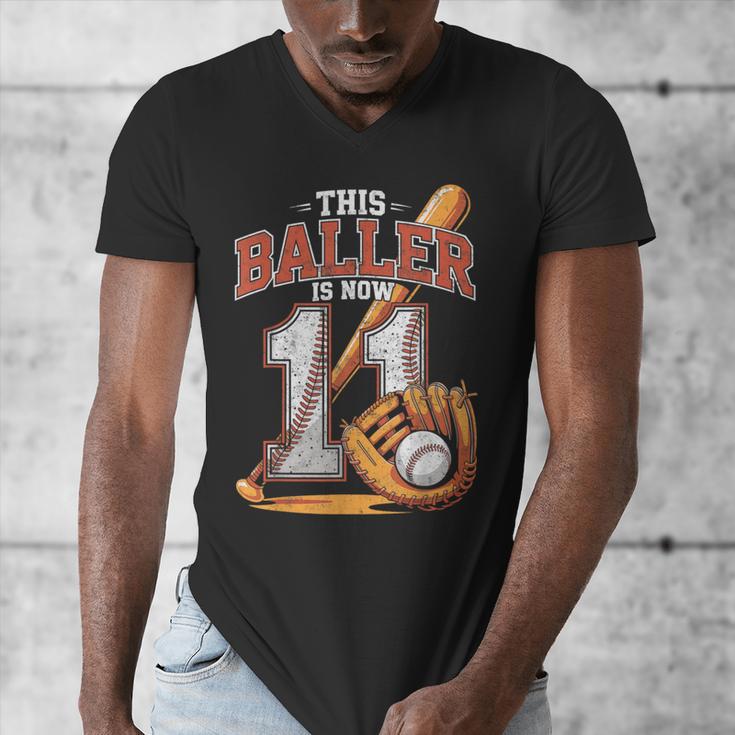 This Baller Is Now 11 Year Baseball Player 11th Birthday Boy Men's V-Neck T-Shirt This Baller Is Now 11 Year Baseball Player 11th Birthday Boy Men's V-Neck T-Shirt