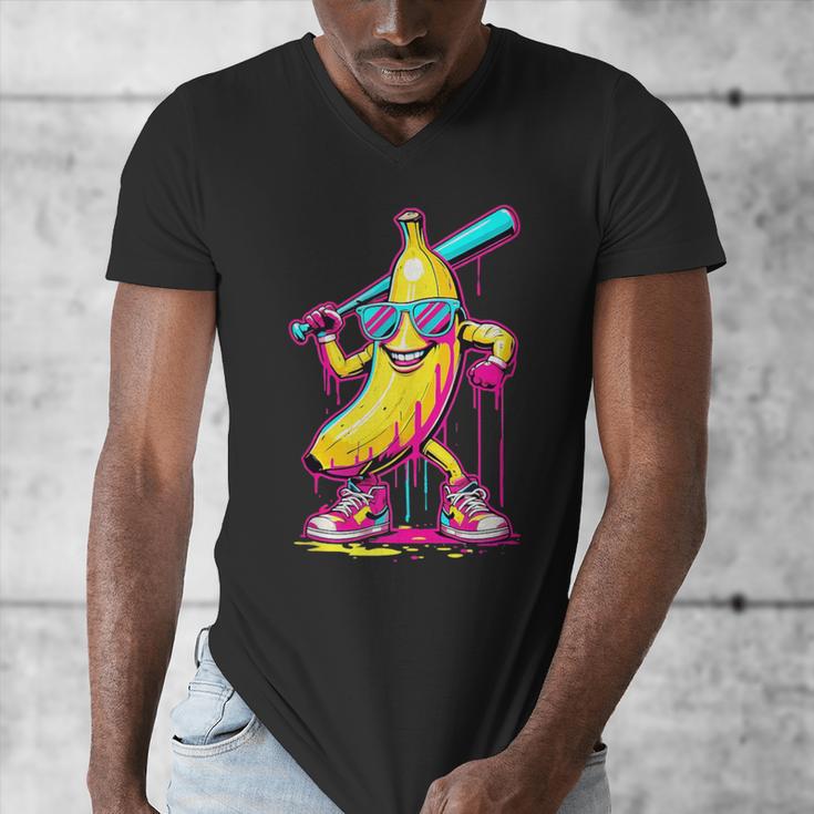 Banana With Baseball Bat Street Baseball Drip Men's V-Neck T-Shirt Banana With Baseball Bat Street Baseball Drip Men's V-Neck T-Shirt