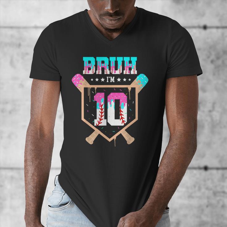 Baseball 10 Year Old Ice Cream Drip 10th Birthday Boy Player Men's V-Neck T-Shirt